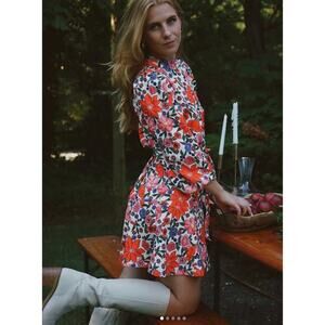 Smith & Quinn Palmer Ballon Sleeve Mini Tie Waist Dress Red Floral Tuckernuck